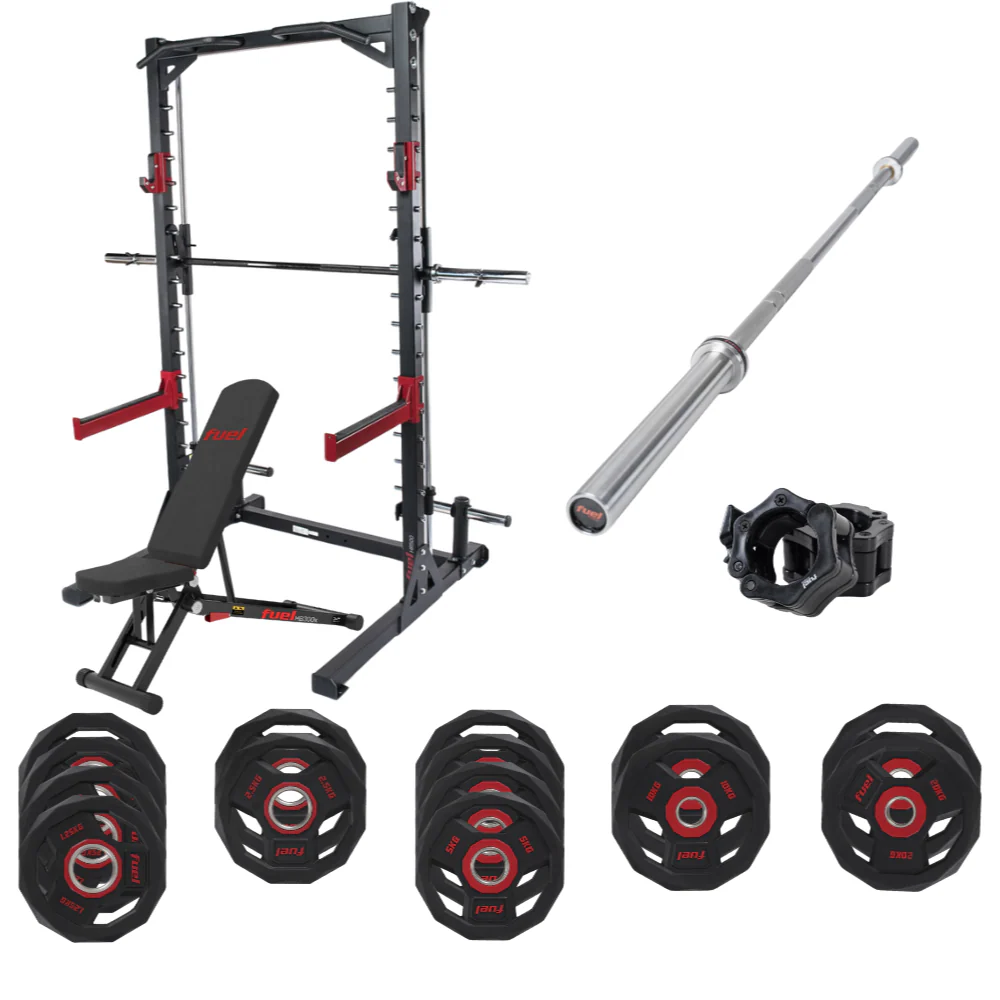 FUEL Fitness HR500 Power Set: Halfcage + Hantelbank + Hantelstange + Hantelscheiben