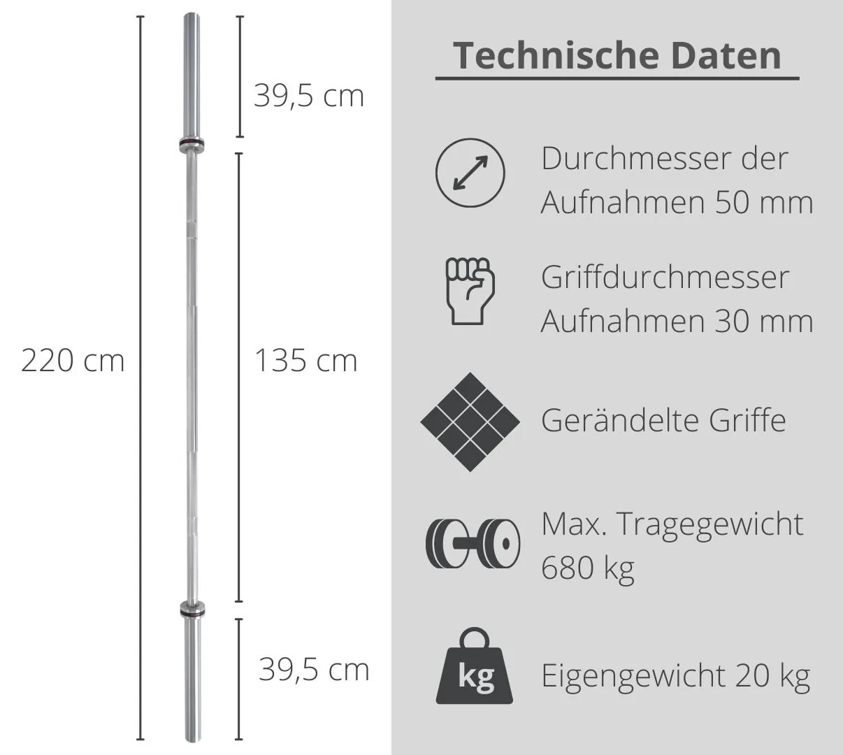 FUEL Fitness Olympia Langhantelstange Pro 220cm bis 680kg inkl. Schnellverschlüsse - Image 9